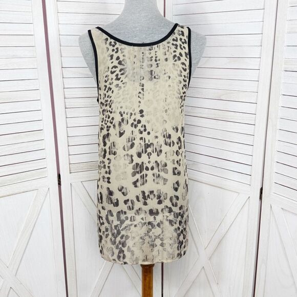 Wet Seal Leopard Face Print Sheer High Low Tank Top Shirt Tan Brown Small - Picture 4 of 10